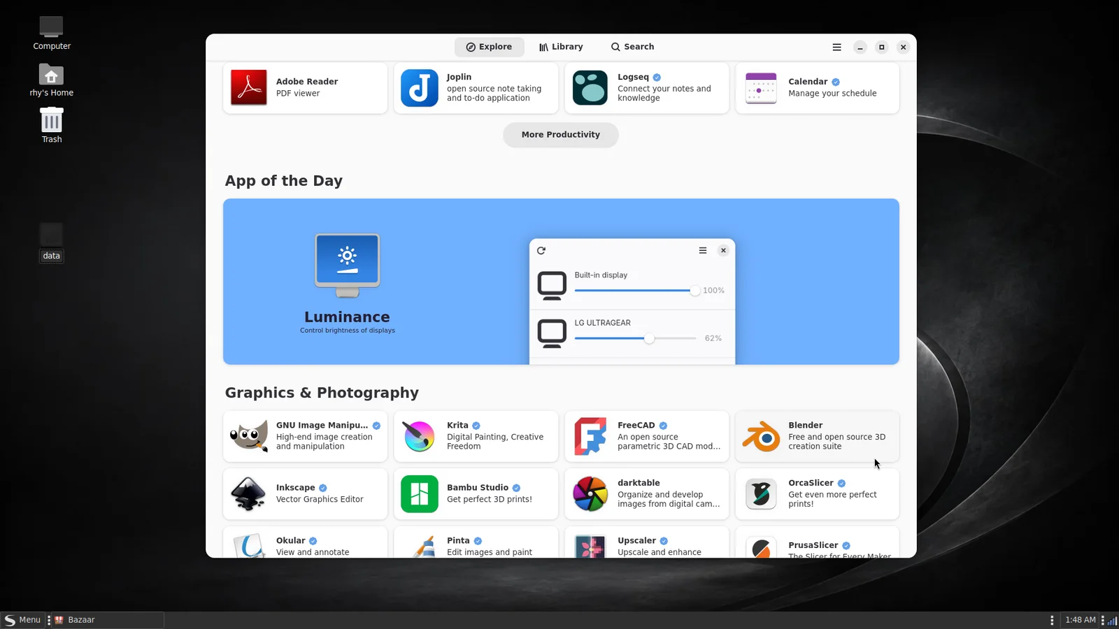 SpacedBazaar application store running on Spaced Linux